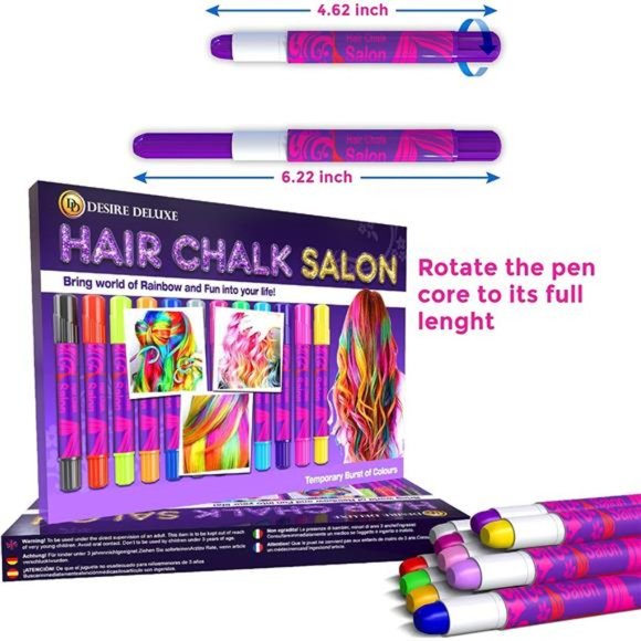 Hair Chalk for Girls Makeup Kit of 10 Temporary Colour Pens Gifts, Great Toy - Picture 3 of 6